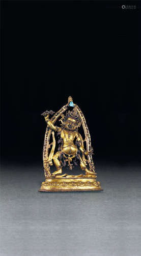 14-15世纪 铜鎏金金刚手菩萨 西藏 合金铜鎏金