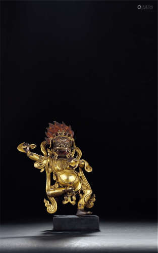 17世纪 铜鎏金狮面空行母 内地 合金铜鎏金