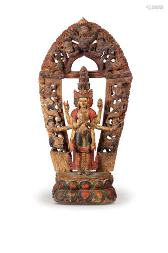 17世纪 木雕十一面观音 西藏 木