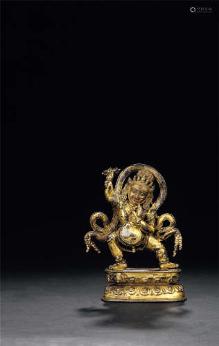 14世纪 铜鎏金金刚手 西藏 合金铜鎏金