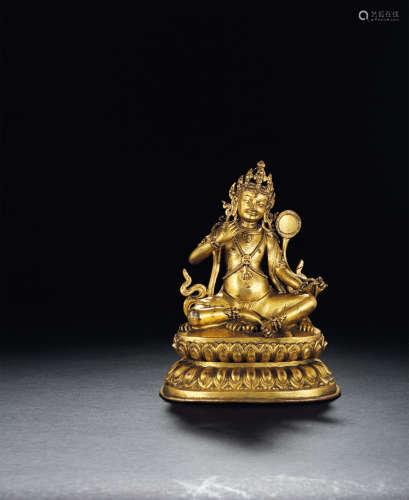 16世纪 铜鎏金莲师八变之莲花王 西藏 合金铜鎏金