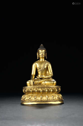 16世纪 铜鎏金释迦牟尼 西藏 合金铜鎏金