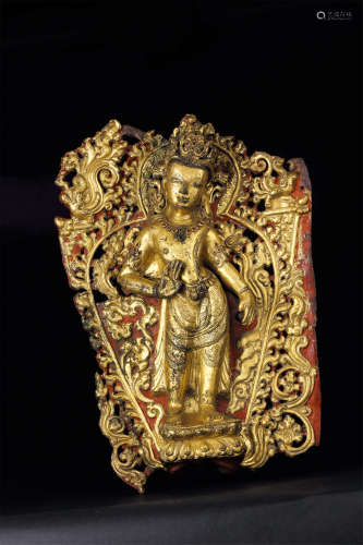 15世纪 铜鎏金莲花手观音 西藏 合金铜鎏金