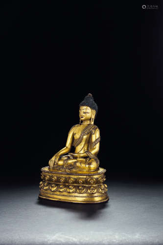16世纪 铜鎏金释迦牟尼 西藏 合金铜鎏金