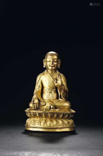 15-16世纪  铜鎏金萨钦·贡噶宁波 西藏 合金铜鎏金