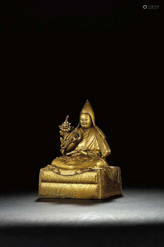 18世纪 铜鎏金七世达赖—格桑嘉措 内地 合金铜鎏金
