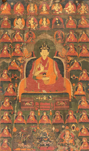 18世纪 九世噶玛巴—旺秋多傑 西藏 布面矿物彩