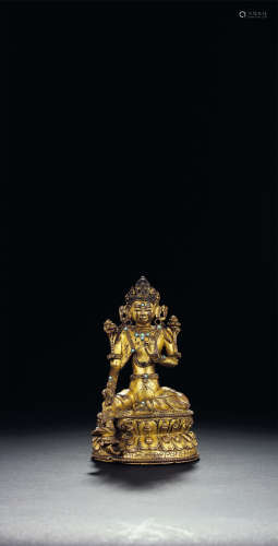 16世纪 铜鎏金绿度母 西藏 合金铜鎏金