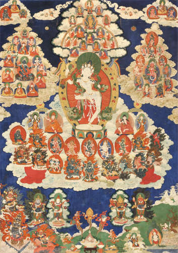 18世纪 玛吉拉准 西藏 布面矿物彩
