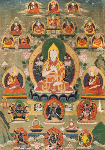 18世纪 宗喀巴 西藏 布面矿物彩