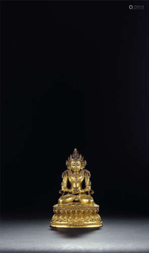 明 铜鎏金无量寿佛 西藏永宣风格 合金铜鎏金