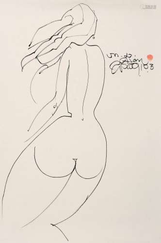 韩美林 2000年作 人体 镜片 水墨纸本