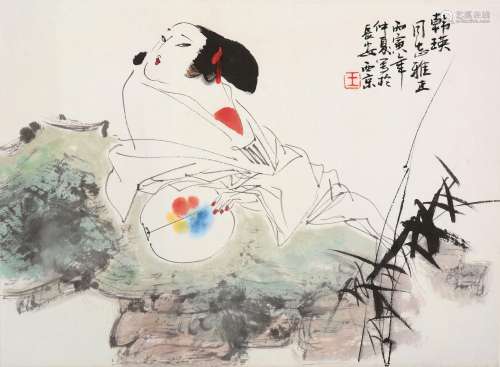 王西京 丙寅（1986)年作 美人图 镜片 设色纸本