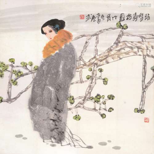 袁武 戊寅（1998)年作 踏雪寻梅图 立轴 水墨纸本
