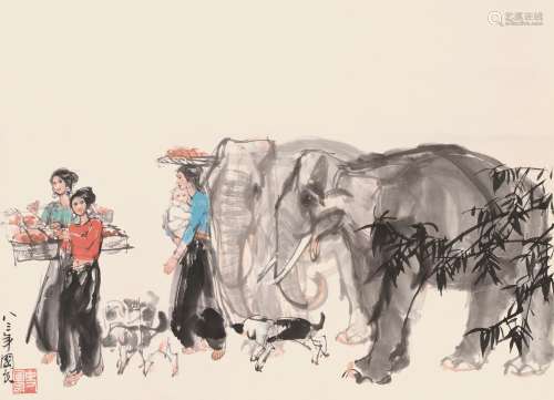 史国良      进入该艺术家作品认证 1983年作 曼谷风情 立轴 设色纸本