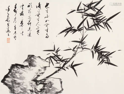 徐子鹤 辛未（1991年）作 竹石图 镜片 水墨纸本