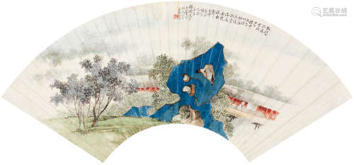 俞明 乙卯（1915年）作 满庭芳 镜框 设色纸本