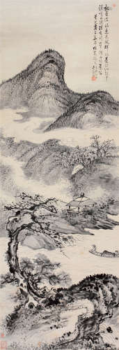 吴观岱 辛酉（1921年）作 烟雨钓艇图 镜片 设色纸本