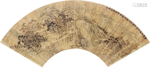 韦布 1797年作 山居图 扇面 设色金笺