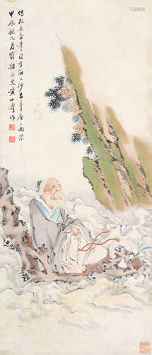 黄山寿 甲辰（1904年）作 东方朔偷桃 立轴 设色纸本