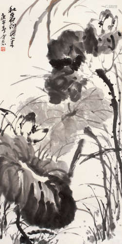 王守志 庚午（1990年）作 秋在白荷花上来 立轴 设色纸本