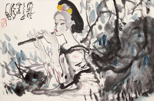 刘汉 乙丑（1985年）作 美人图 立轴 设色纸本