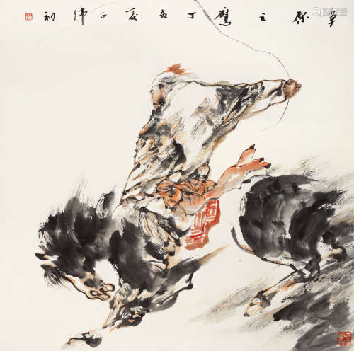 胡正伟 丁亥（2007年）作 草原之鹰 立轴 设色纸本