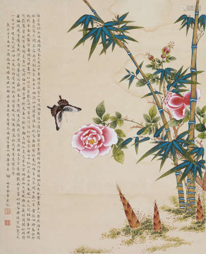 金章 壬子（1912年）作 蝶恋花 立轴 设色纸本