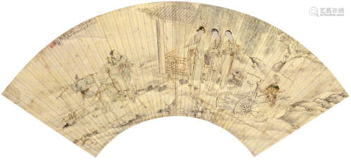 金廷标 己亥（1779年）作 游春图 立轴 设色金笺