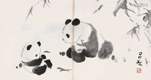 吕林 熊猫 镜片 纸本