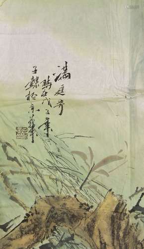 A CHINESE PAINTING OF A YARD OF FLOWERS