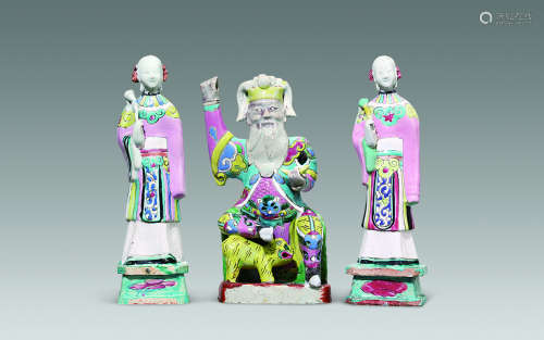  瓷雕坐像三件 瓷