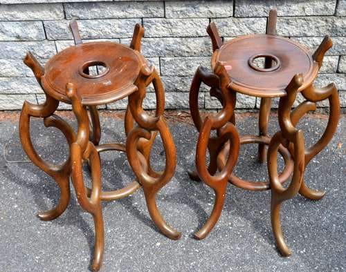 Pair Large Chinese Carved Hardwood Stands