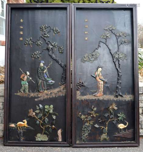 Pr Qing Dynasty Chinese Stone Inlaid Panels