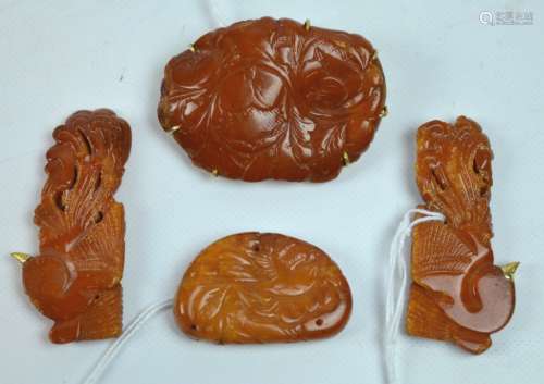 42 Grams; Rare 17th/18th C Chinese Carved Amber