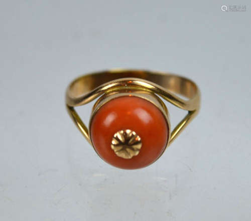 Antique Coral Bead in Gold Ring