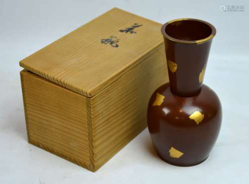 Gold Splashed & Patinated Bronze Vase; Box