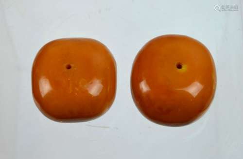2 Large Amber Beads; 39.5 Grams