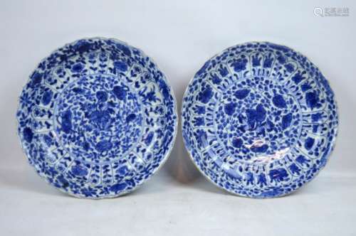 Pair Chinese Kangxi B & W Porcelain Plates