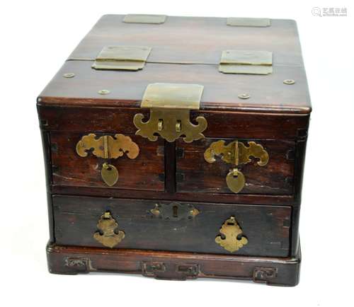 19th C Chinese Hardwood Mirrored Dressing Box