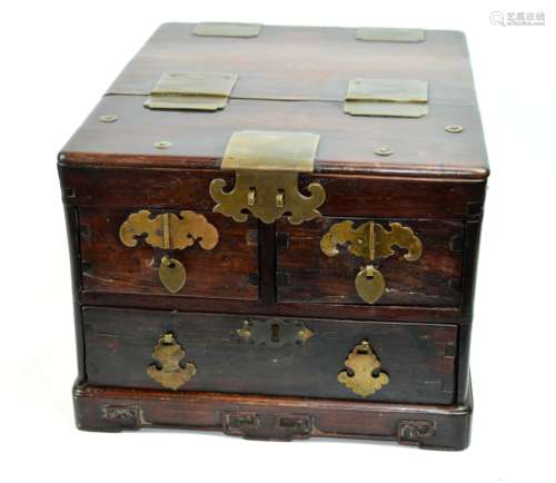 19th C Chinese Hardwood Mirrored Dressing Box