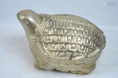 Large Chinese Silver Box Shaped as a Lucky Turtle