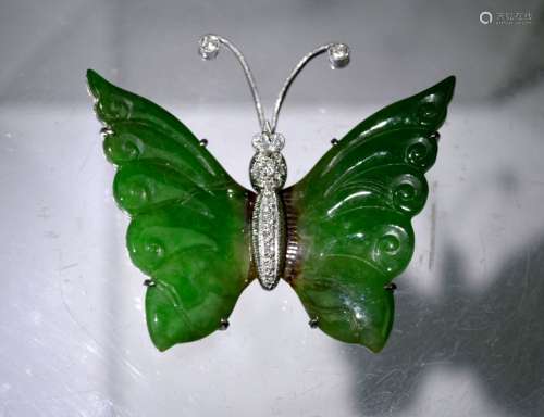 GIA Certified Natural Jadeite & 18K Butterfly Pin