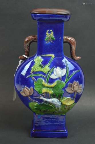 Qing Chinese Blue-Glazed Biscuit Porcelain Vase