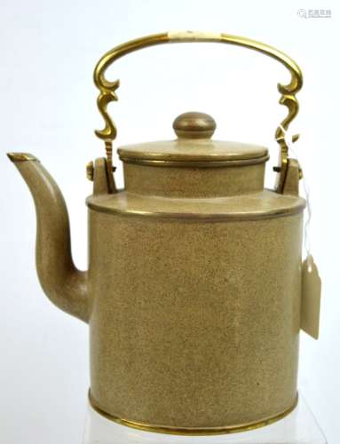 Polished and Brass Bound Chinese Yixing Teapot