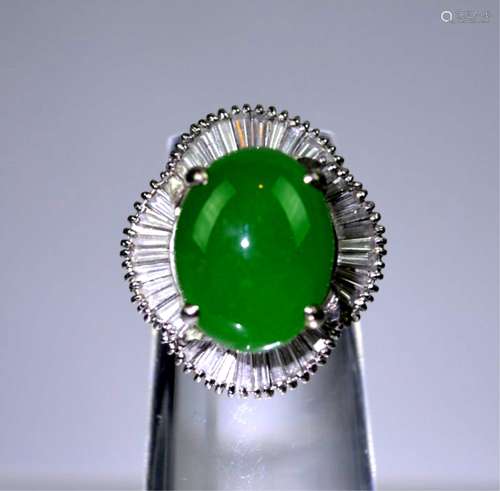 HKLab Certified Natural Jadeite Cabochon, 14K Ring