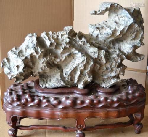 Fine Large Chinese Lingbi Scholar's Rock on Stand