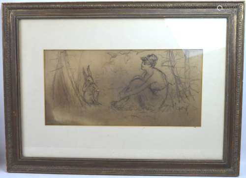 Frederick Stuart Church; Drawing; Rabbit & Girl