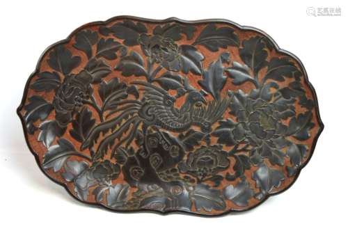 Antique Chinese Red Cinnabar & Black Lacquer Tray