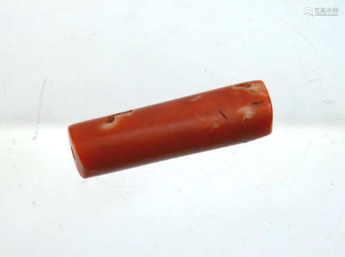 Antique Tibetan Dark Coral Tube Bead; 8.7G